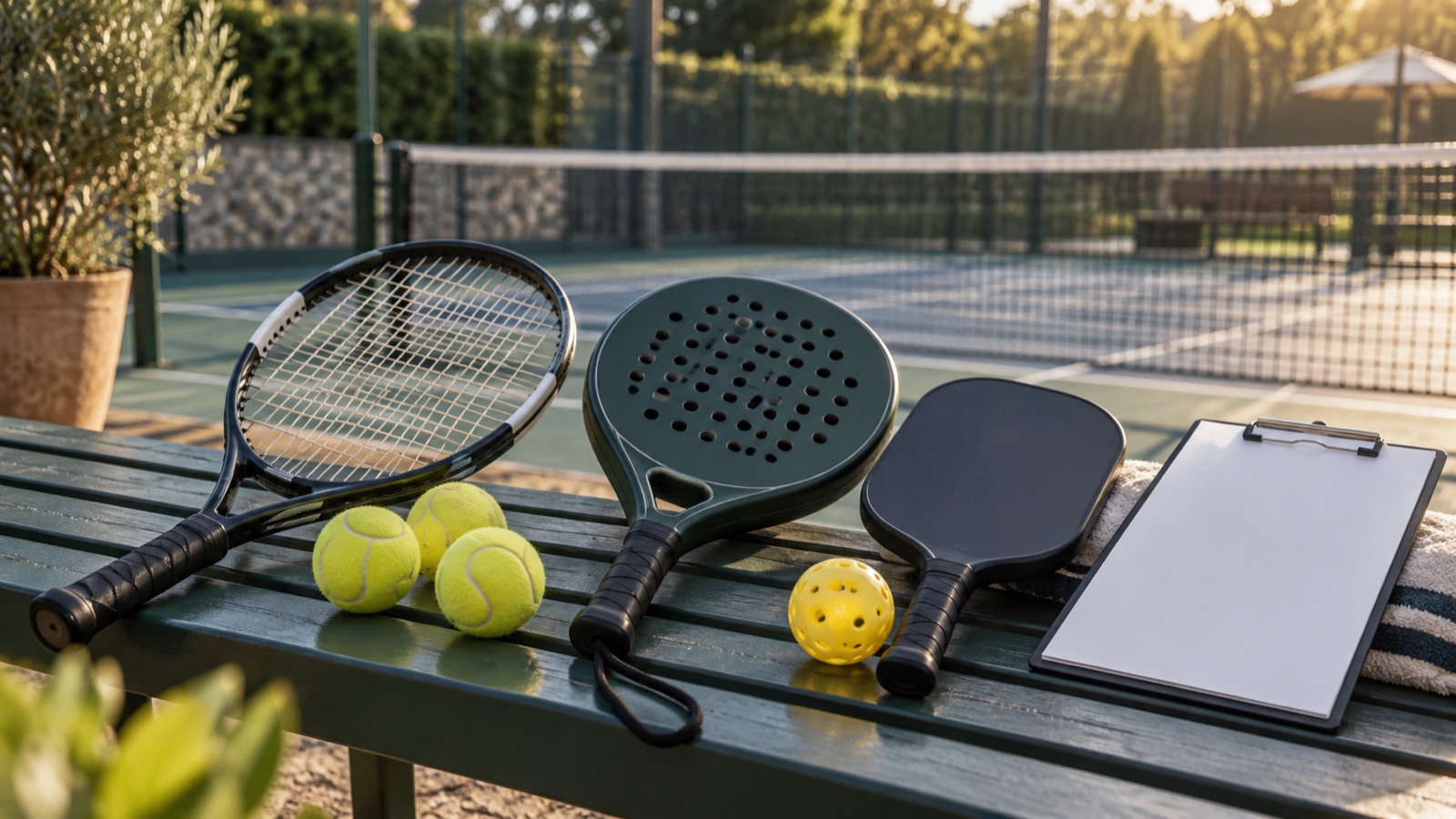 Racchette da tennis, padel e pickleball con materiale per l'allenamento